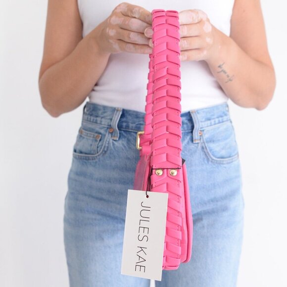 Jules Kae Delilah Fuchsia Pink Shoulder Bag Vegan Leather Matte Braided Purse - Picture 3 of 14